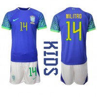 Dječji Nogometni Dres Brazil Eder Militao #14 Gostujuci SP 2022 Kratak Rukav (+ Kratke hlače)